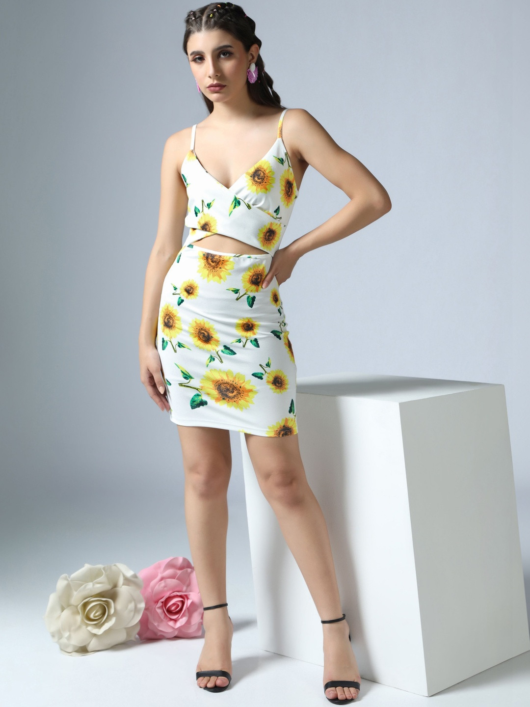 LERIYA FASHION Floral Print Crepe Bodycon Mini Dress