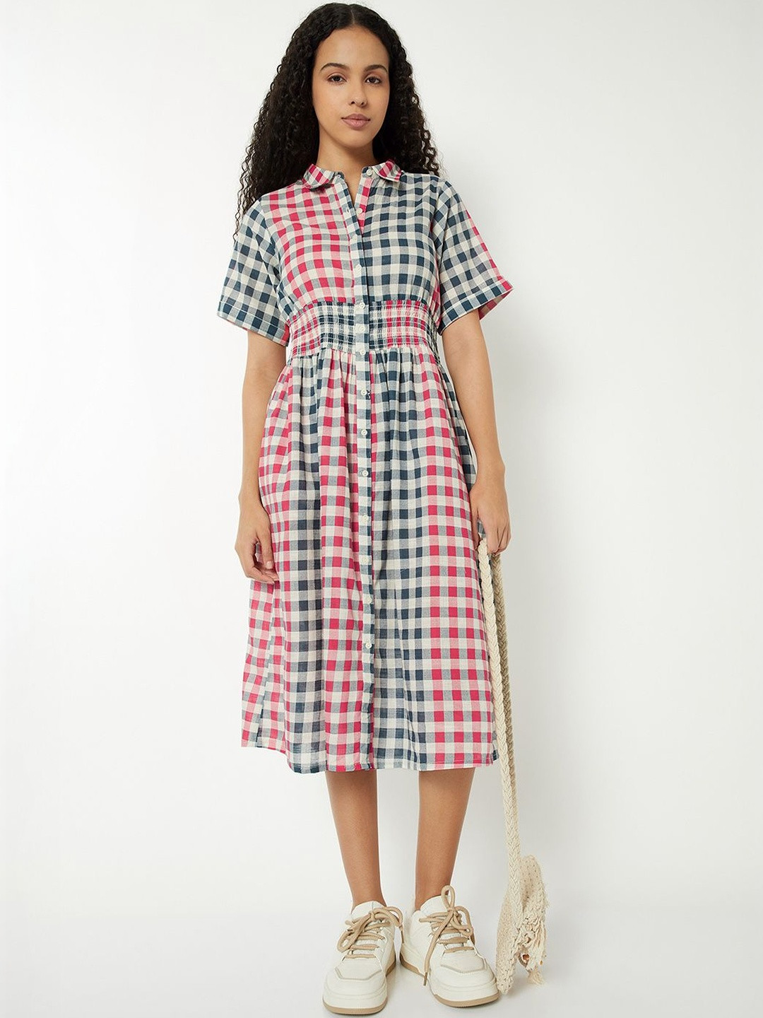 max Checked Fit & Flare Midi Dress