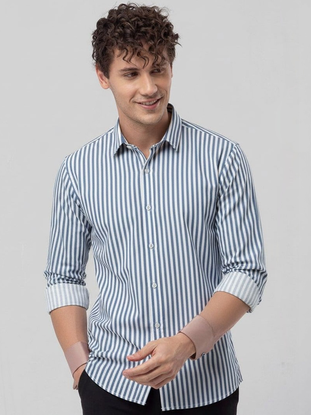 OTUS Men Classic Slim Fit Striped Casual Shirt