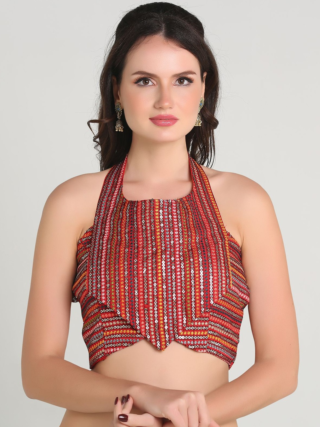 PUJIA MILLS Embellished Halter Neck Saree Blouse