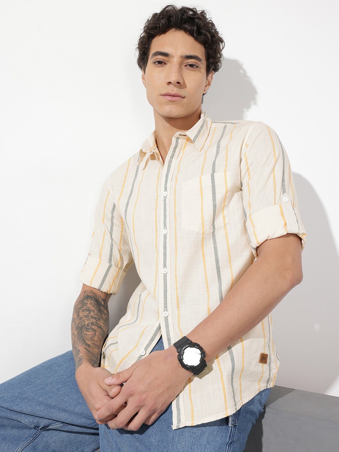 The Roadster Life Co. Striped Pure Cotton Casual Shirt