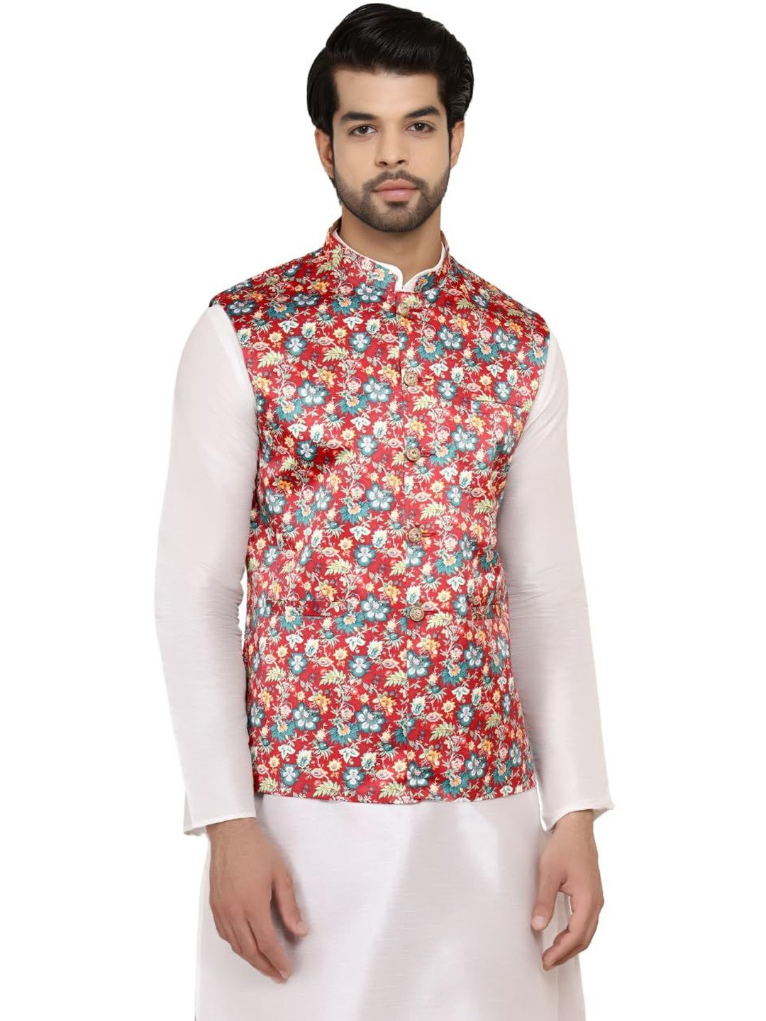 JEXI Printed Mandarin Collar Nehru Jacket