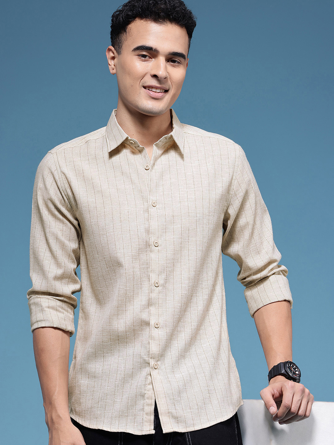 HERE&NOW Slim Fit Vertical Stripes Casual Shirt