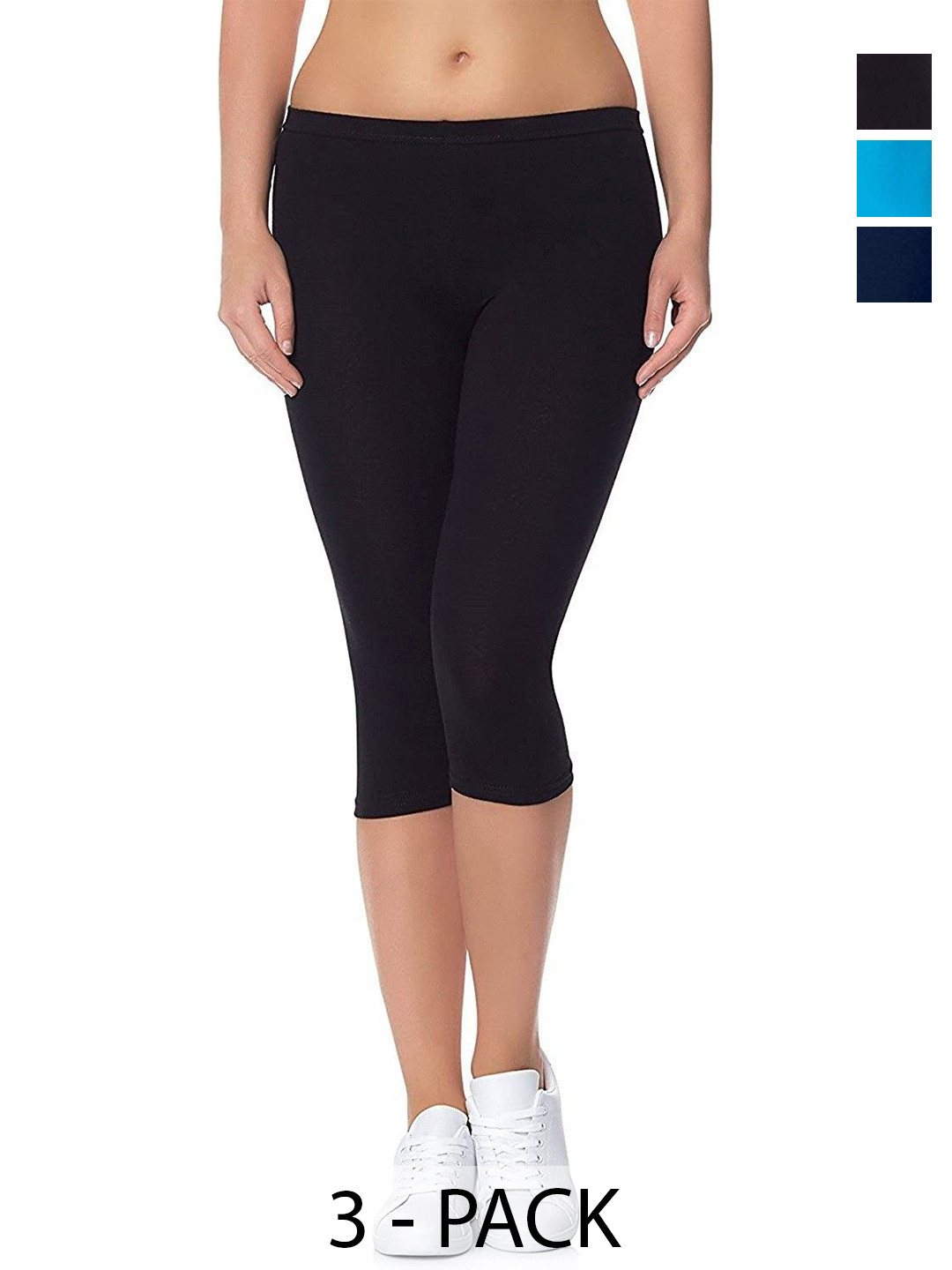 SwaNit Pack of 3 Women Mid-Rise Three-Fourth Length Leggings