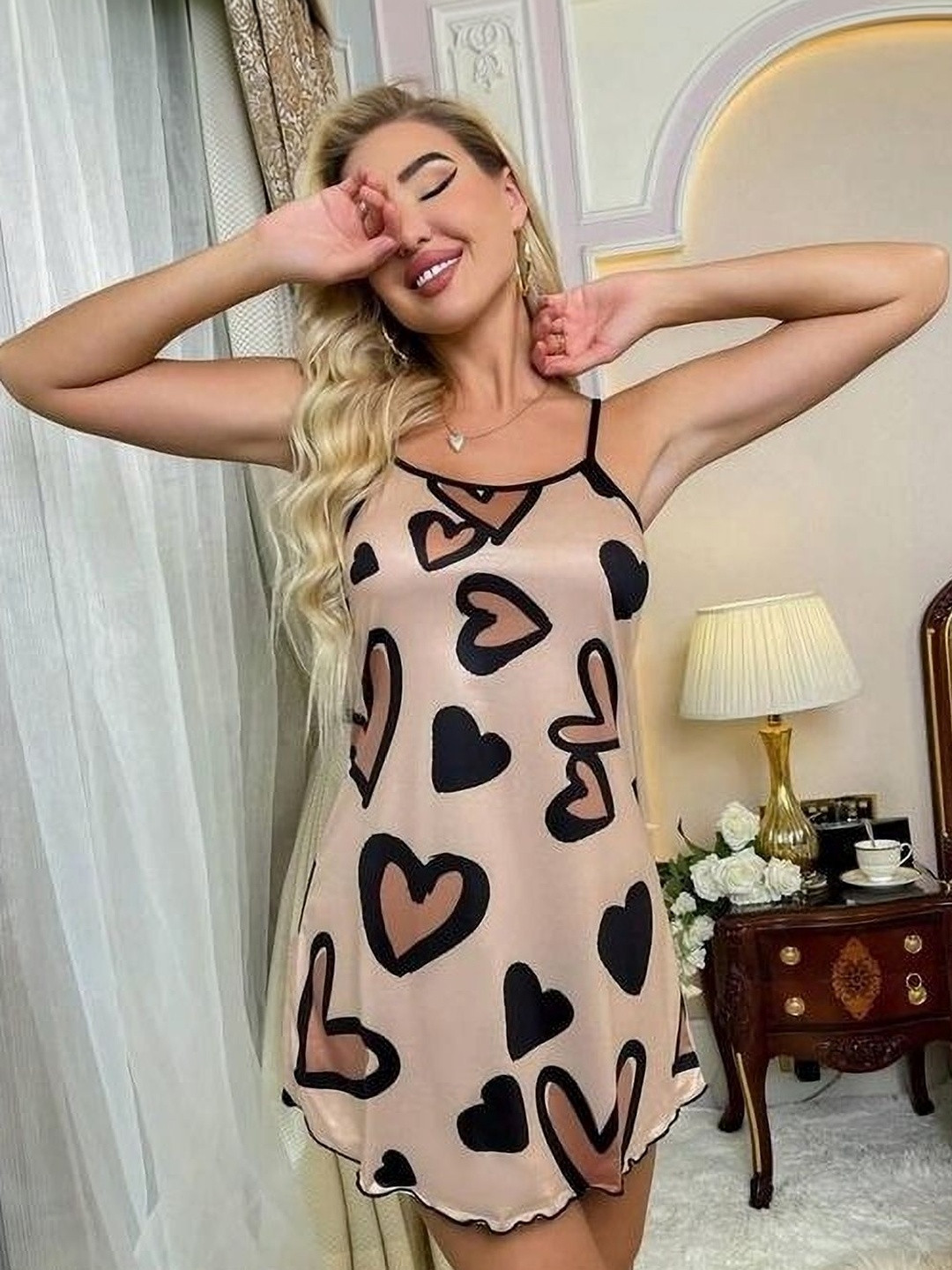 NEWBA Abstract Printed Shoulder Straps Nightdress