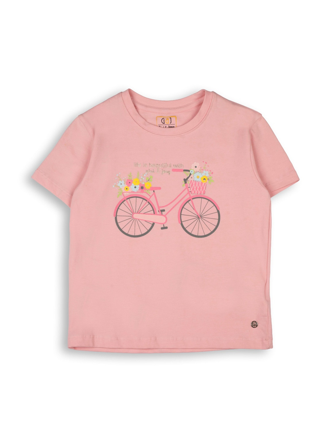 Gini and Jony Girls Graphic Printed Pure Cotton Short Sleeve T-Shirt