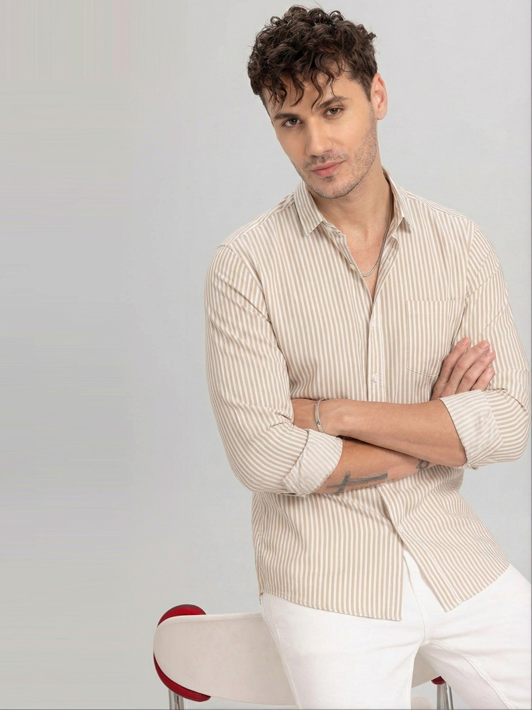 OTUS Men Classic Slim Fit Striped Casual Shirt