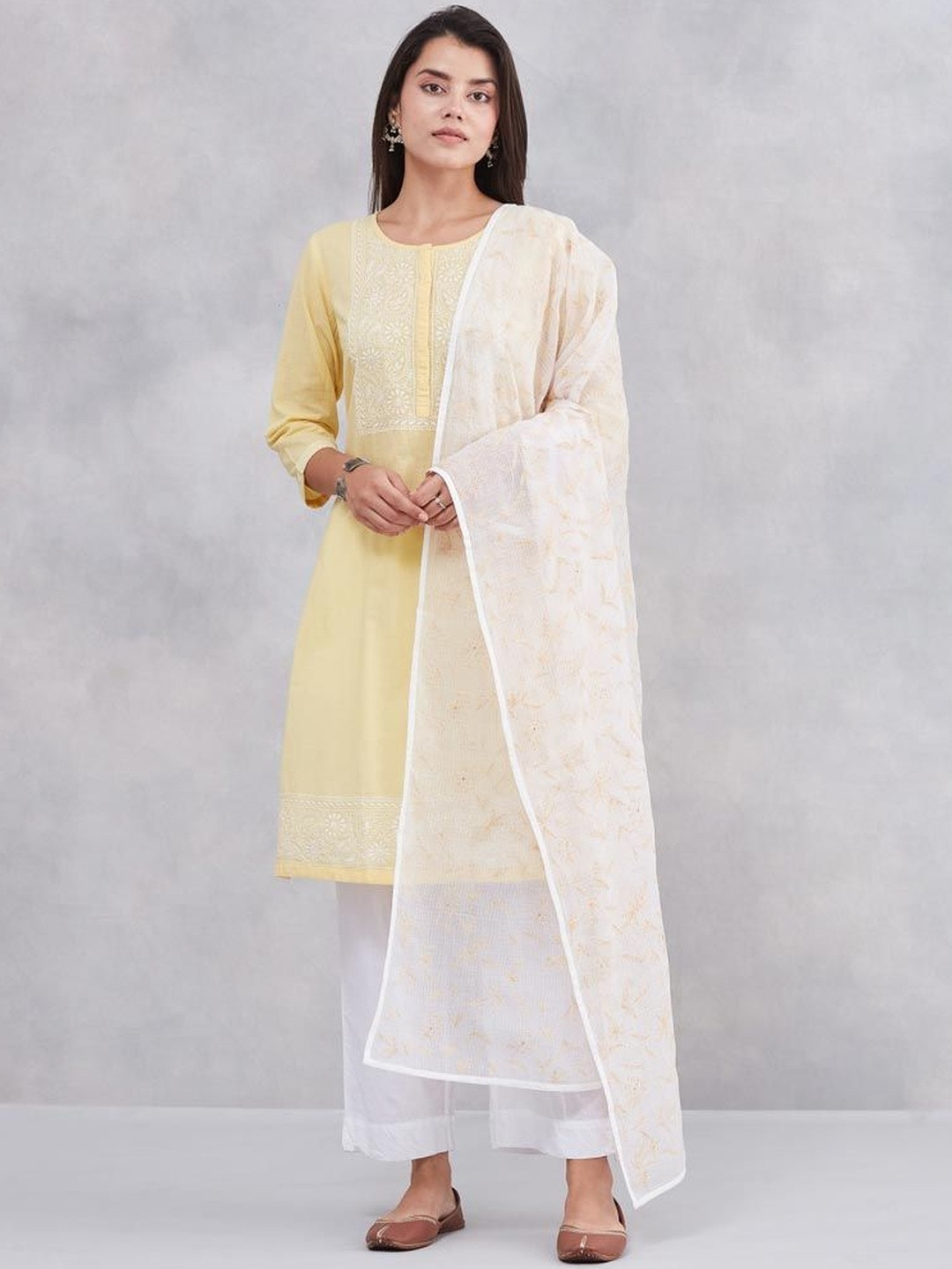 Fabindia Ethnic Motifs Embroidered Cotton Silk Dupatta