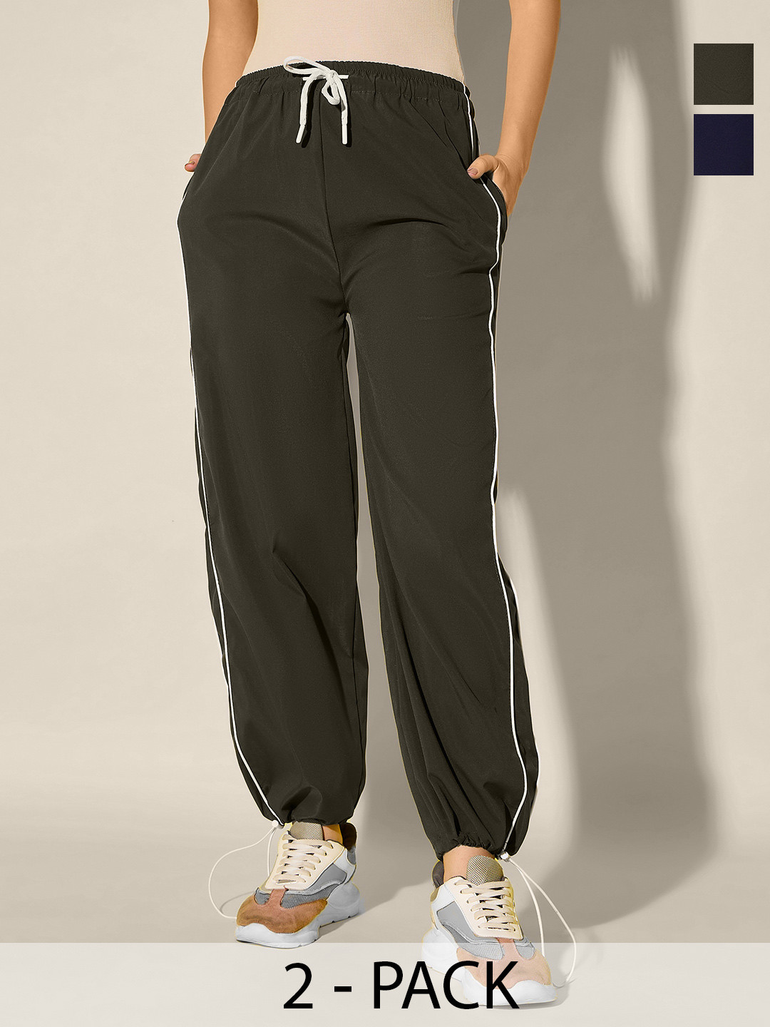The Roadster Lifestyle Co Pack of 2 Relaxed Fit Dual Contrast Piping Trousers