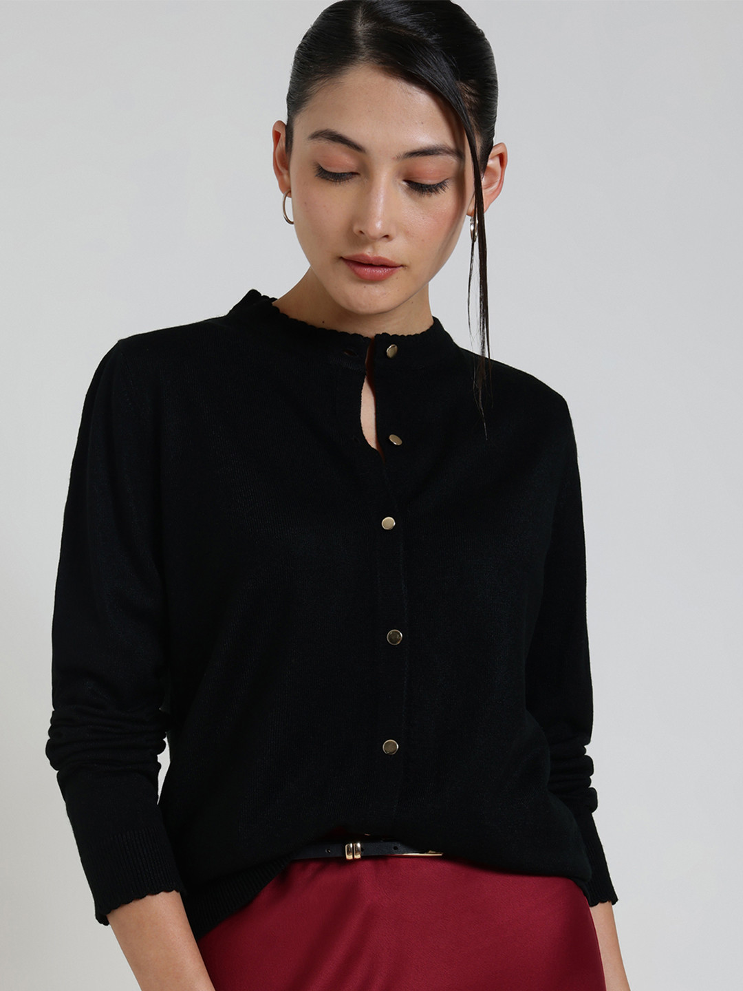 FABLE STREET LivSoft Women Round Neck Long Sleeves Button Detail Cardigan