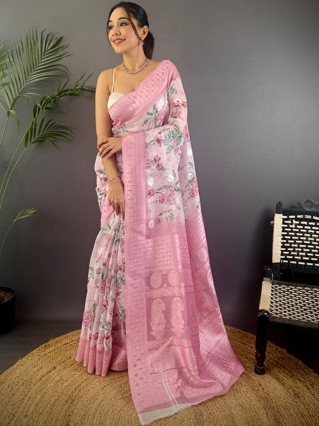 KALINI Floral Zari Silk Blend Designer Banarasi Saree