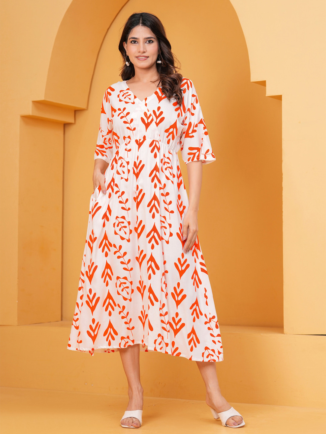 Sarai Bohemian Print Flared Sleeve Fit & Flare Midi Dress