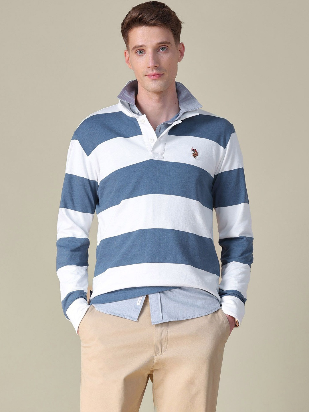 U.S. Polo Assn. Denim Co. Men Striped Polo Collar Slim Fit T-shirt