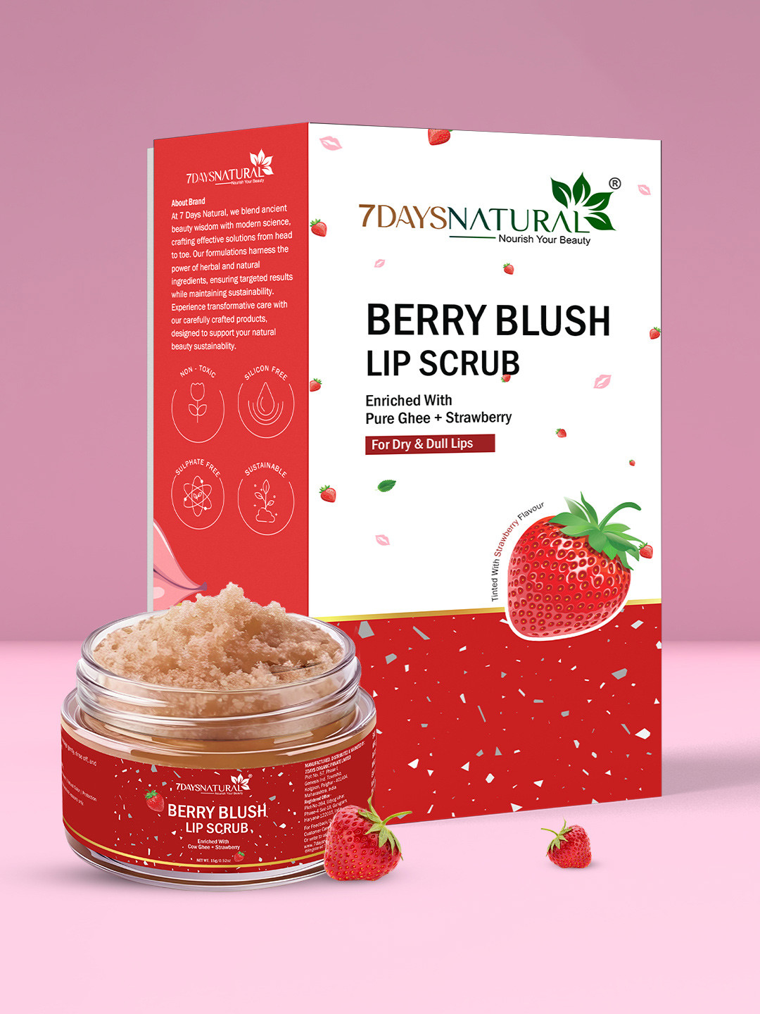 7DAYSNATURAL Lip Scrub With Cherry Oil & Vitamin E For Lip Exfoliation & Nourishment - 25g