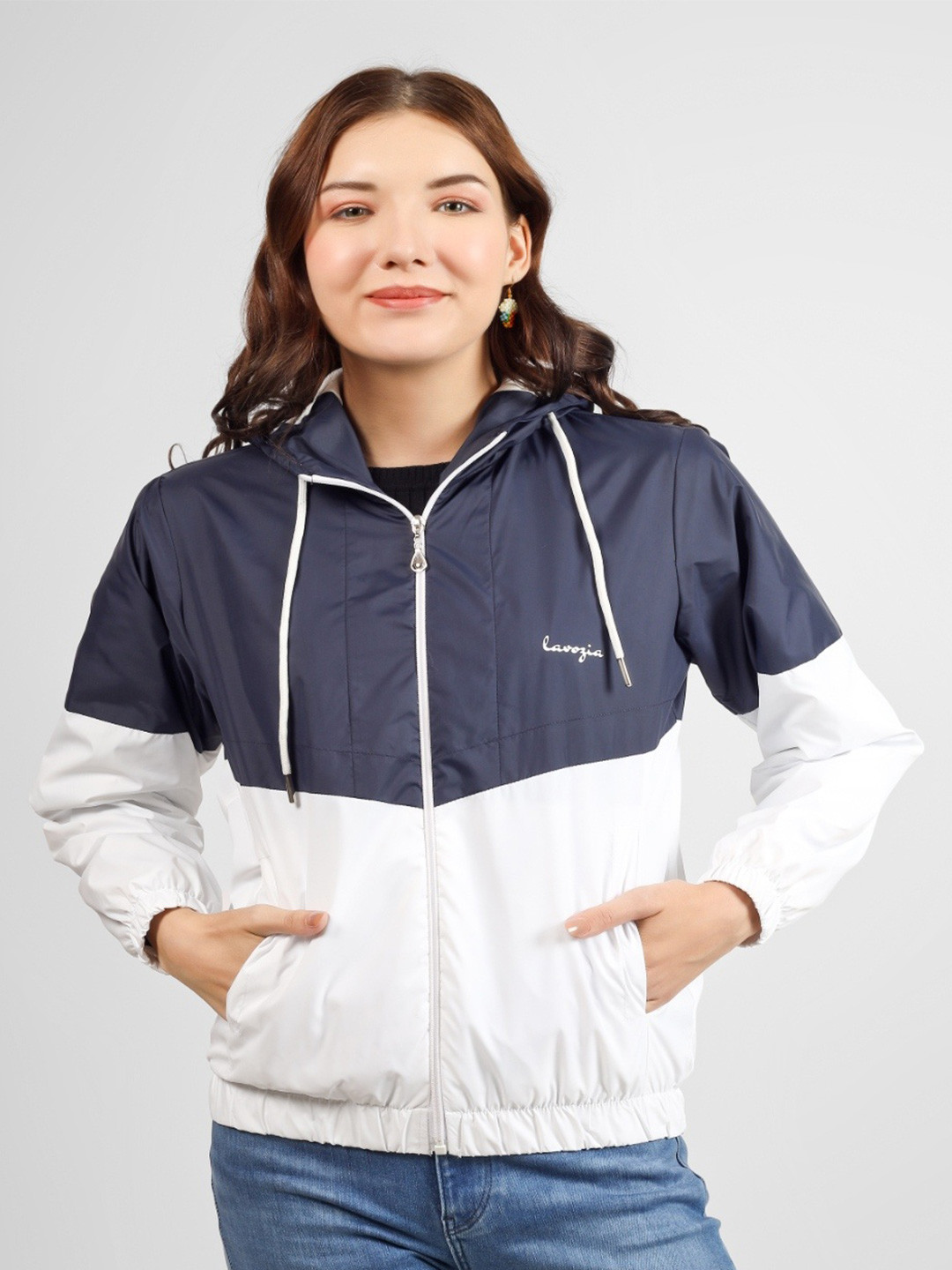 Lavozia Women Colourblocked Lightweight Bomber Jacket