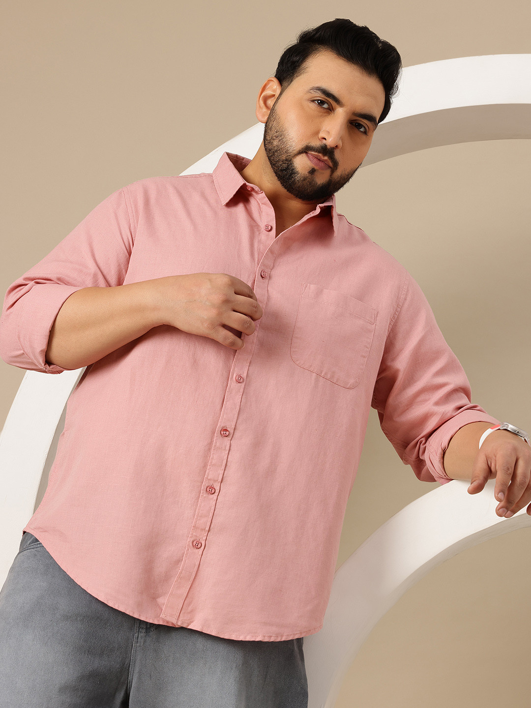 Sztori Plus Size Cotton Linen Comfort Casual Shirt