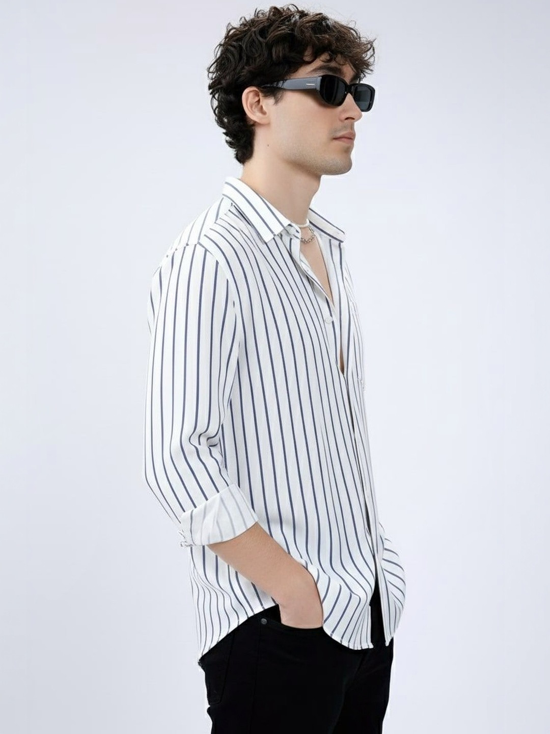 EIGHTEEN UP Men Classic Slim Fit Striped Casual Shirt