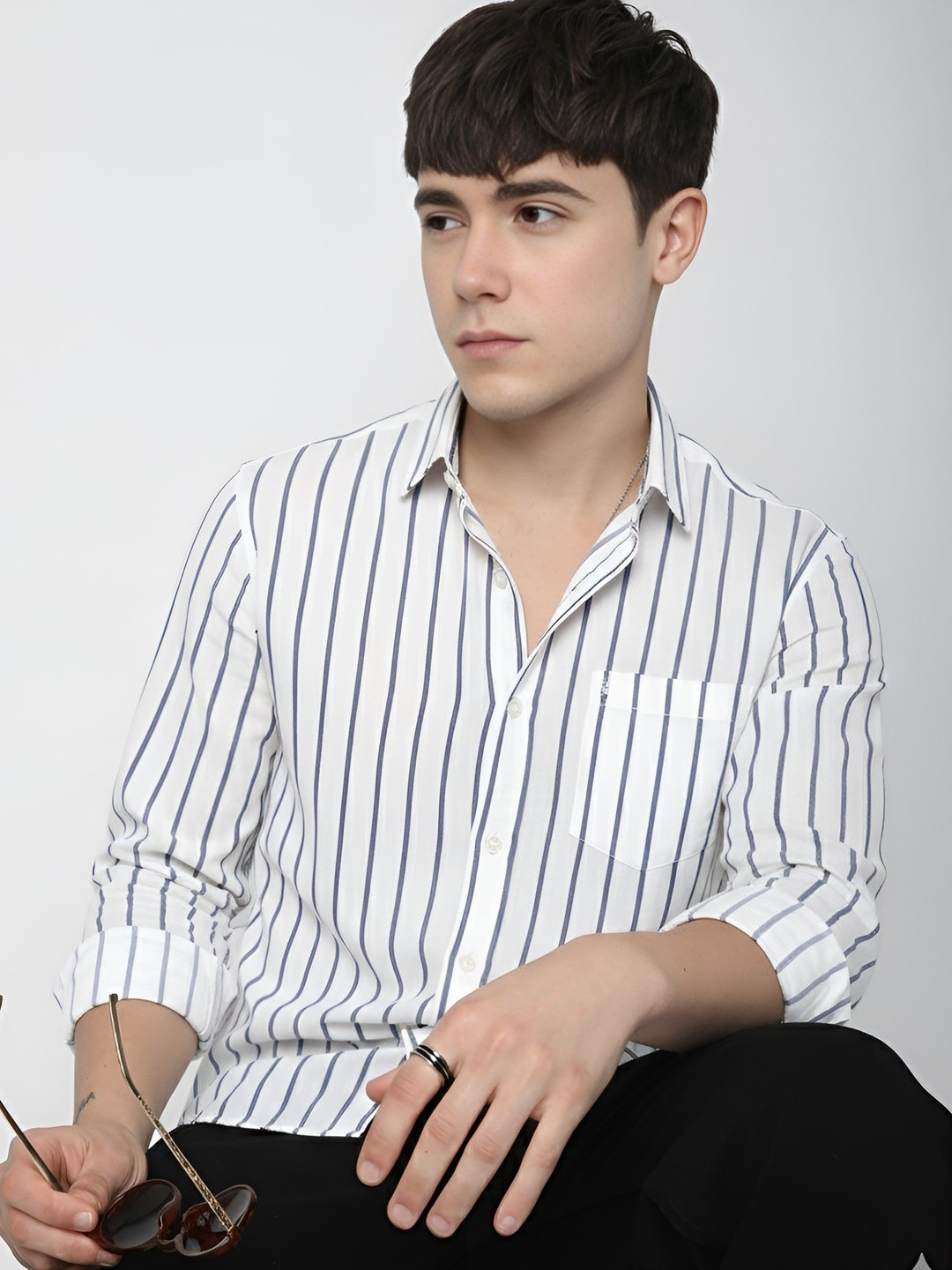 OTUS Men Classic Slim Fit Striped Casual Shirt