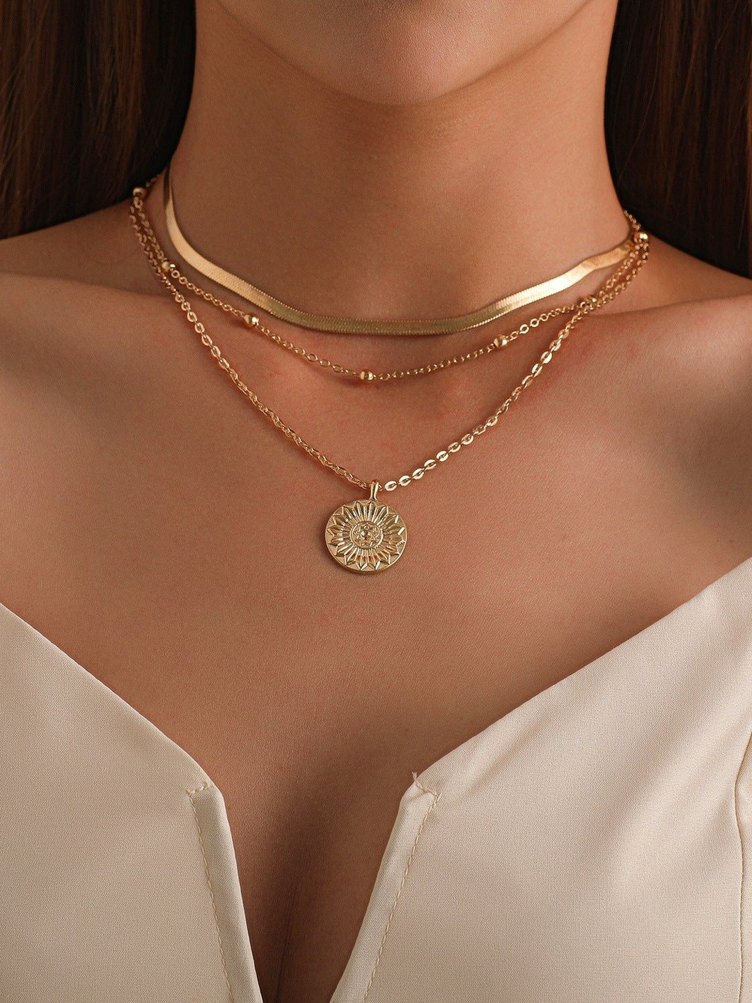 QUECY Gold-Plated Layered Necklace
