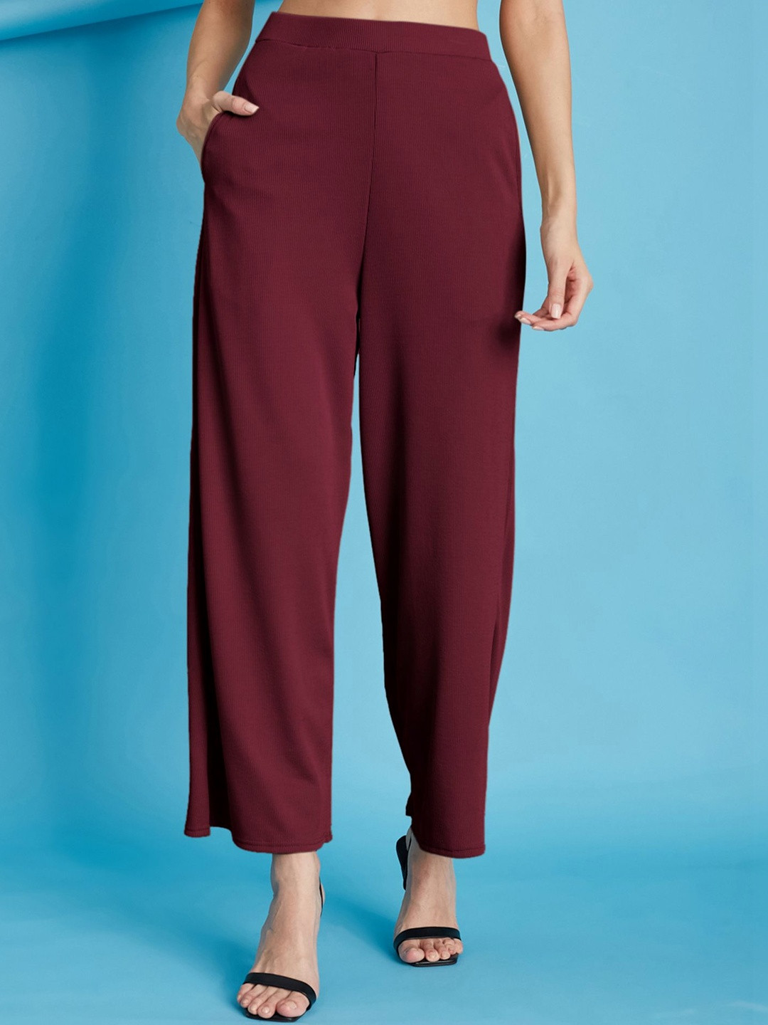SZN Women Textured High-Rise Wrinkle Free Trousers