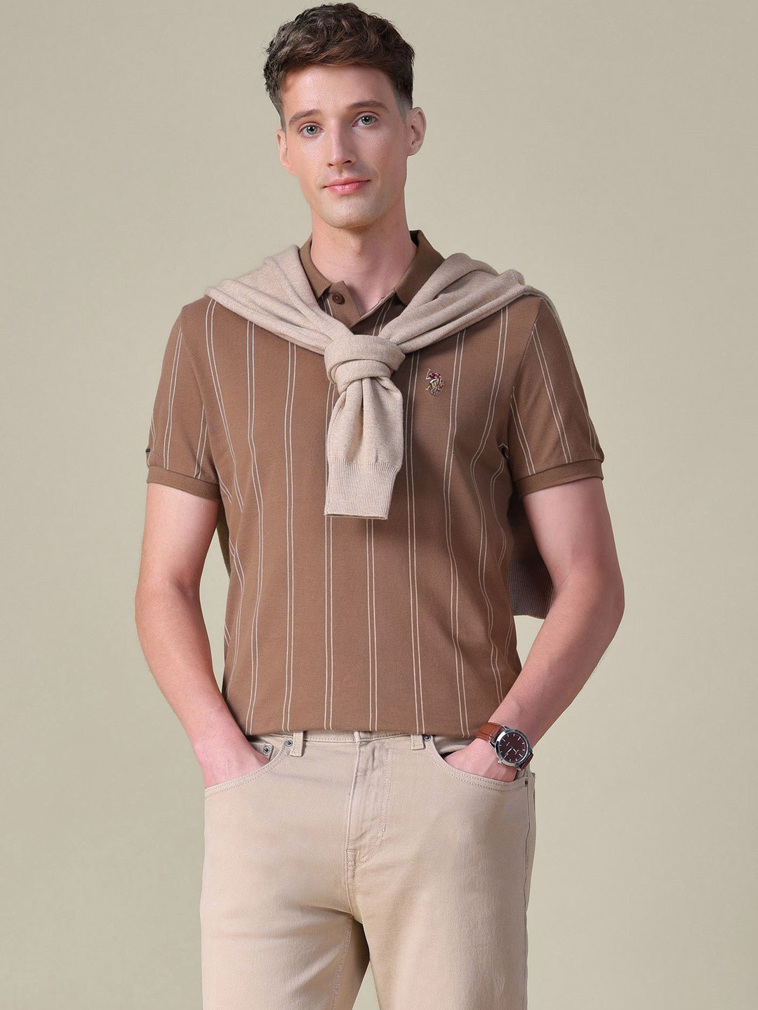 U.S. Polo Assn. Denim Co. Men Striped Polo Collar Slim Fit T-shirt