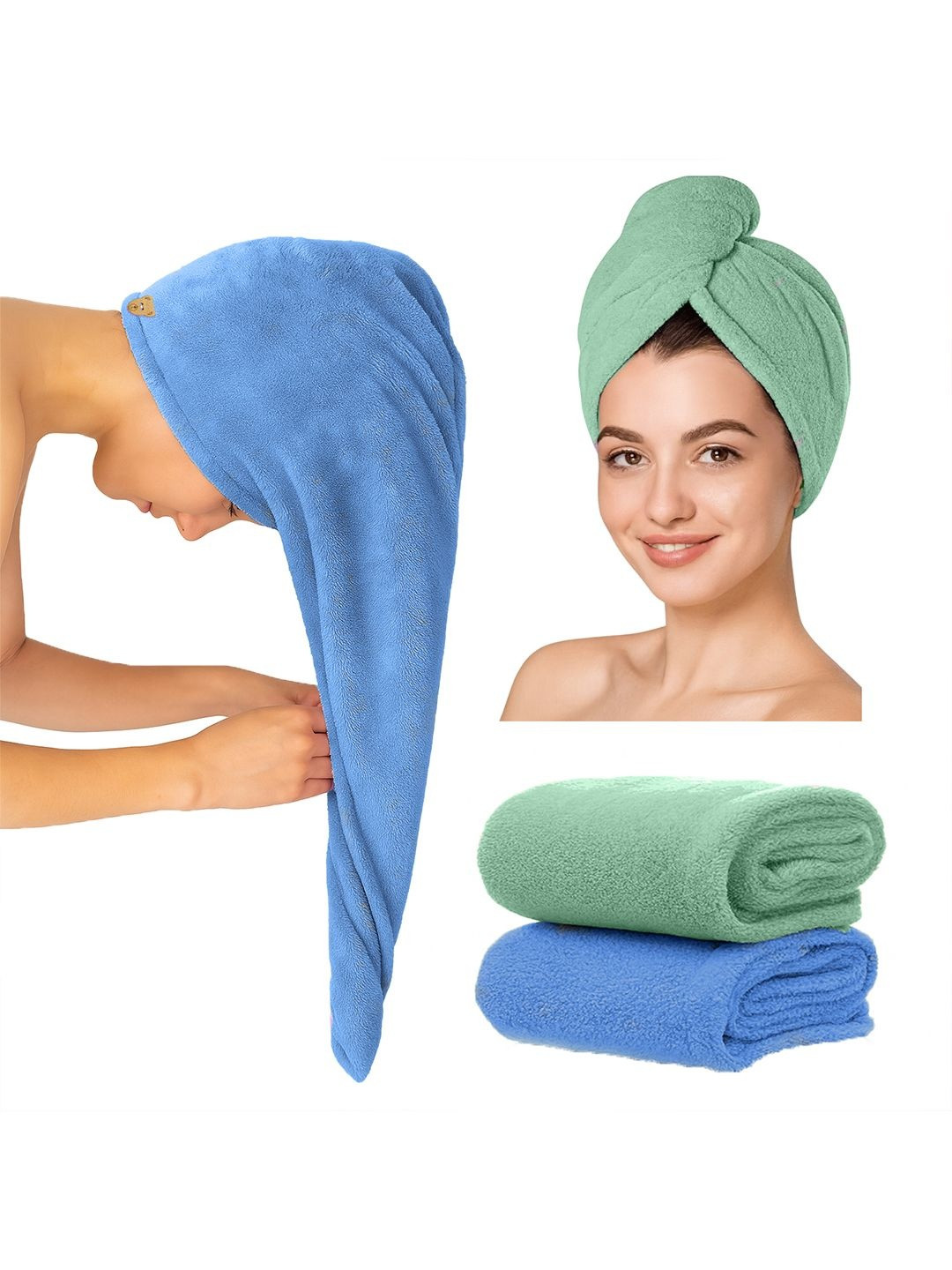 MAXOSHINE Green & Blue 2 Pieces 354 GSM Bath Towel