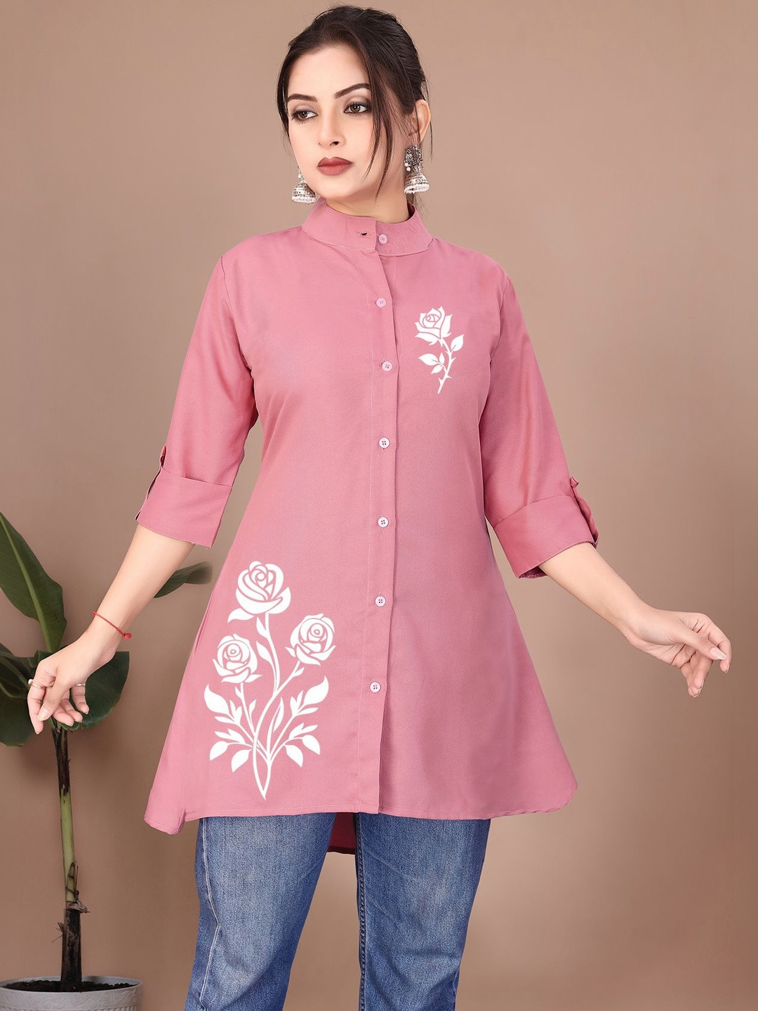 SHREEZON Mandarin Collar Printed Tunic