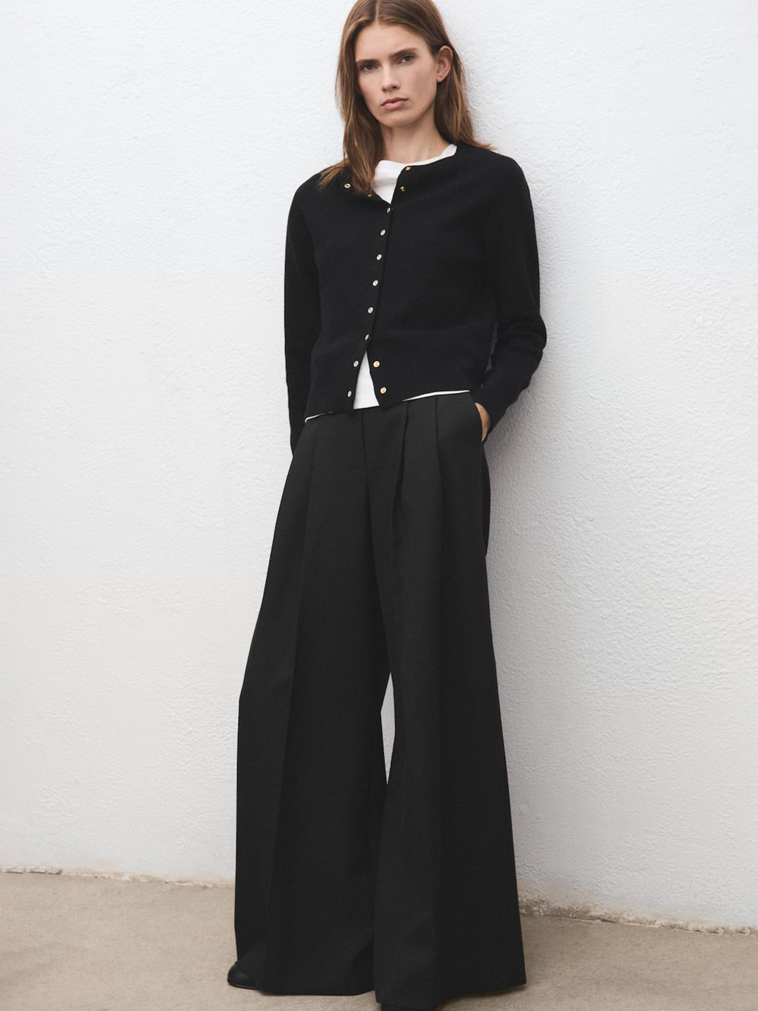 MANGO Solid Round Neck Cardigan