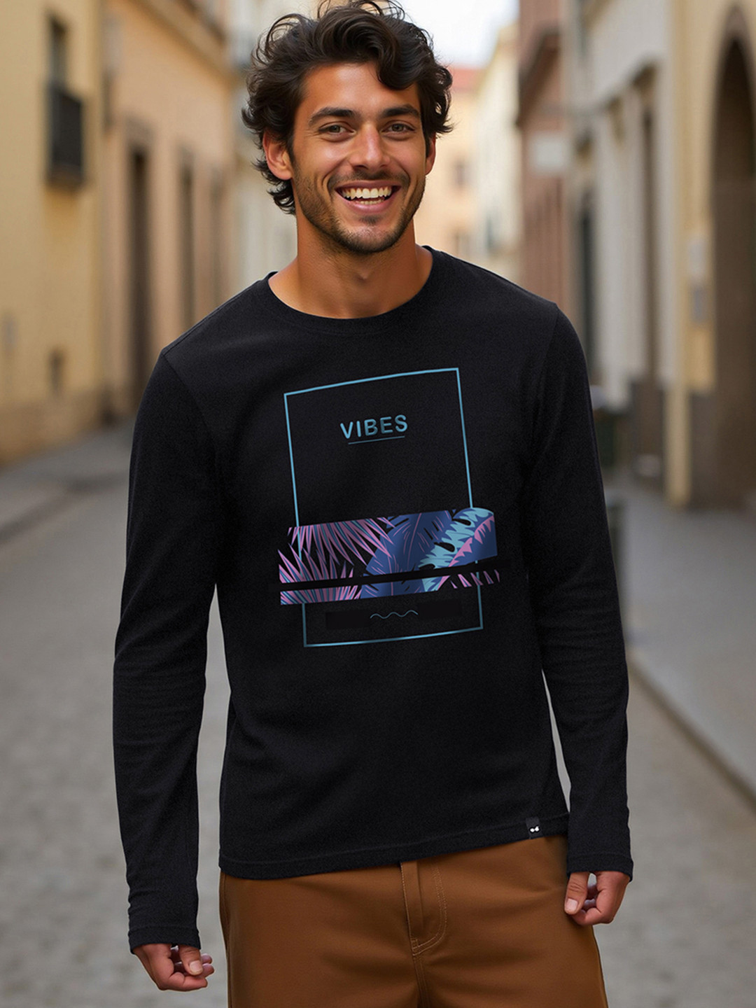 Bewakoof Men Black Printed Pure Cotton T-shirt
