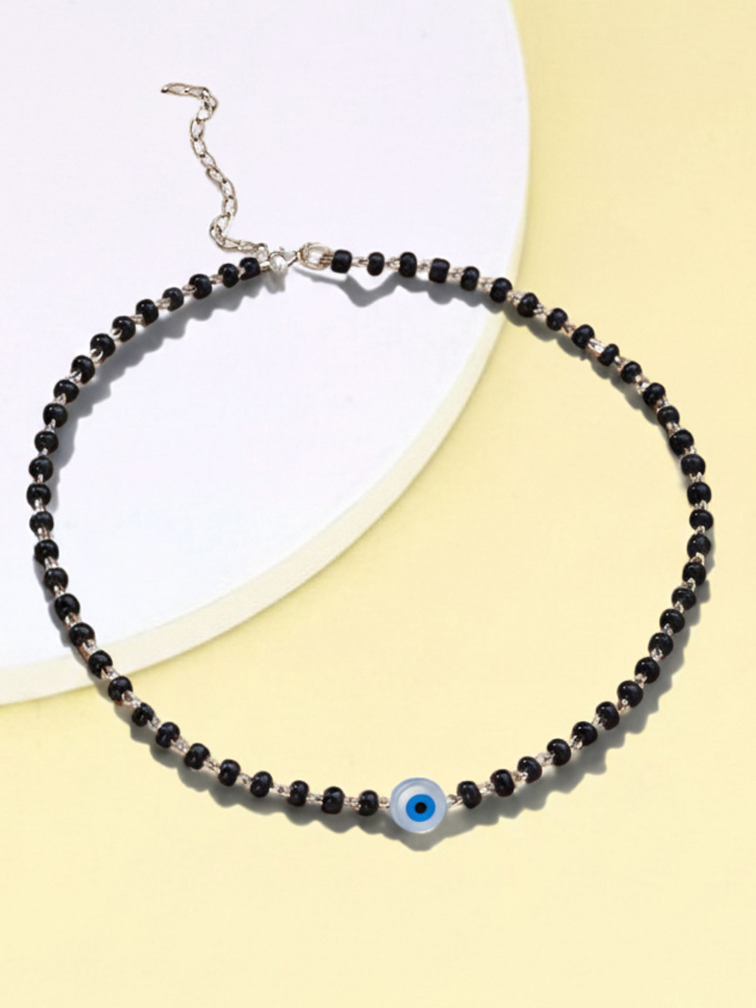 Kicky And Perky Women 925 Sterling Silver Evil Eye Black Onyx Beads Anklet
