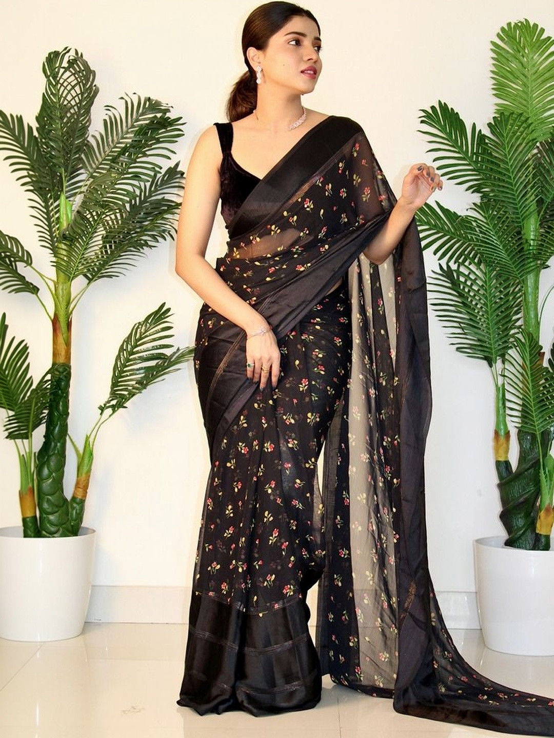 GHAN SALS Floral Pure Georgette Saree