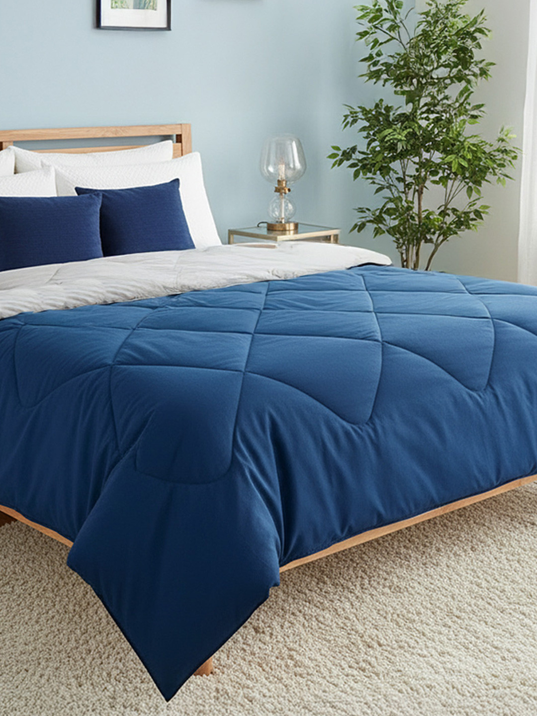 HOMEMONDE Blue & Grey Reversible Mild Winter Double Bed Comforter