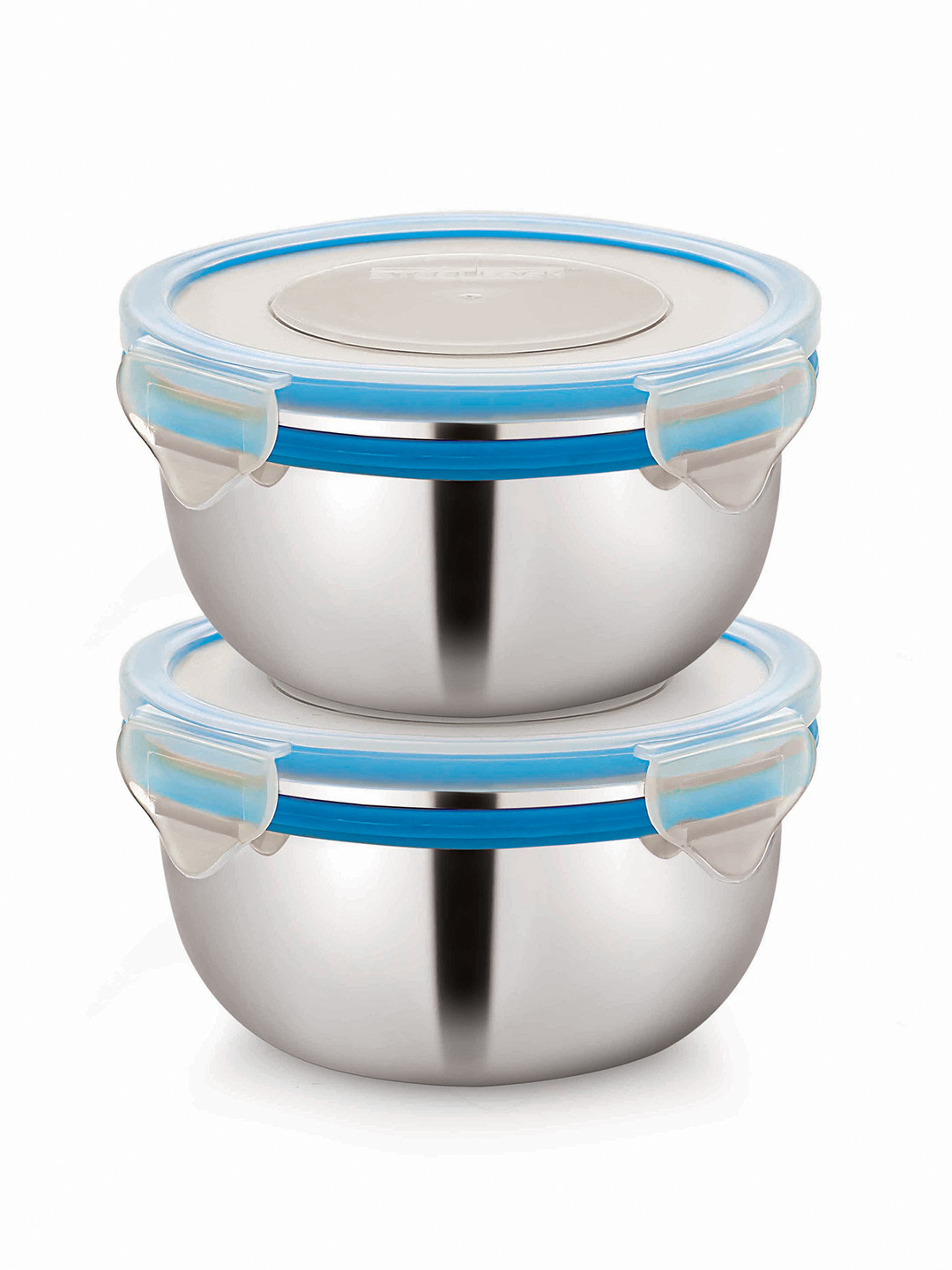 STEELLOCK Set Of 2 Silver-Toned Stainless Steel Air Tight Box Container