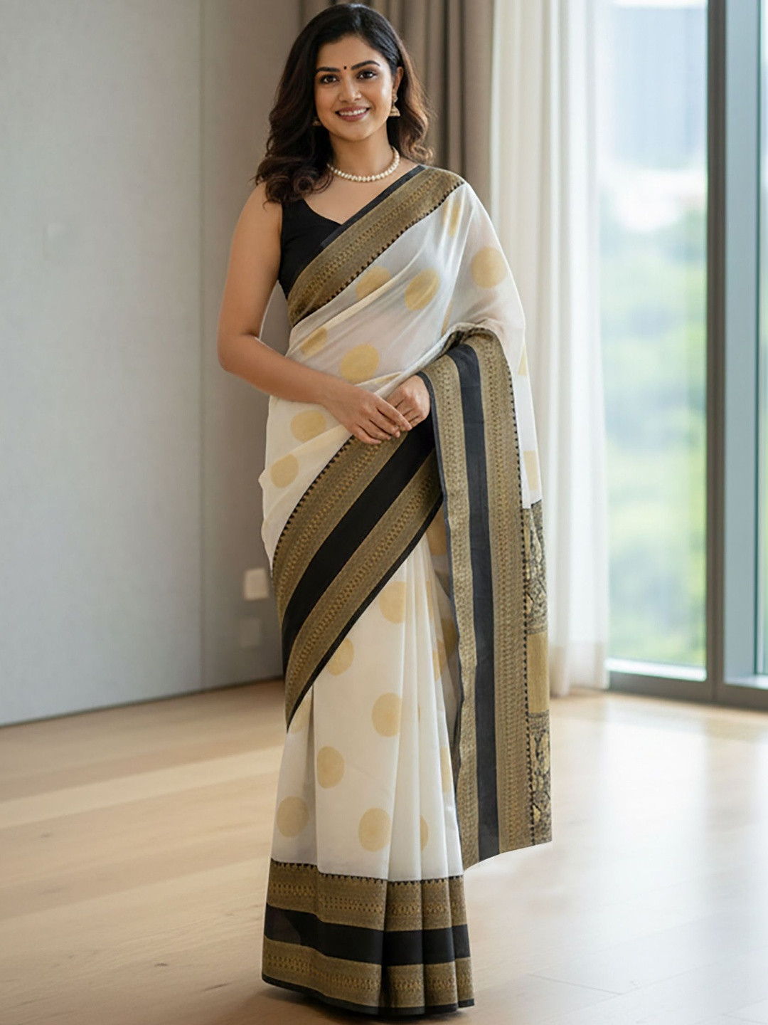 KALINI Polka Dot Zari Silk Blend Banarasi Saree