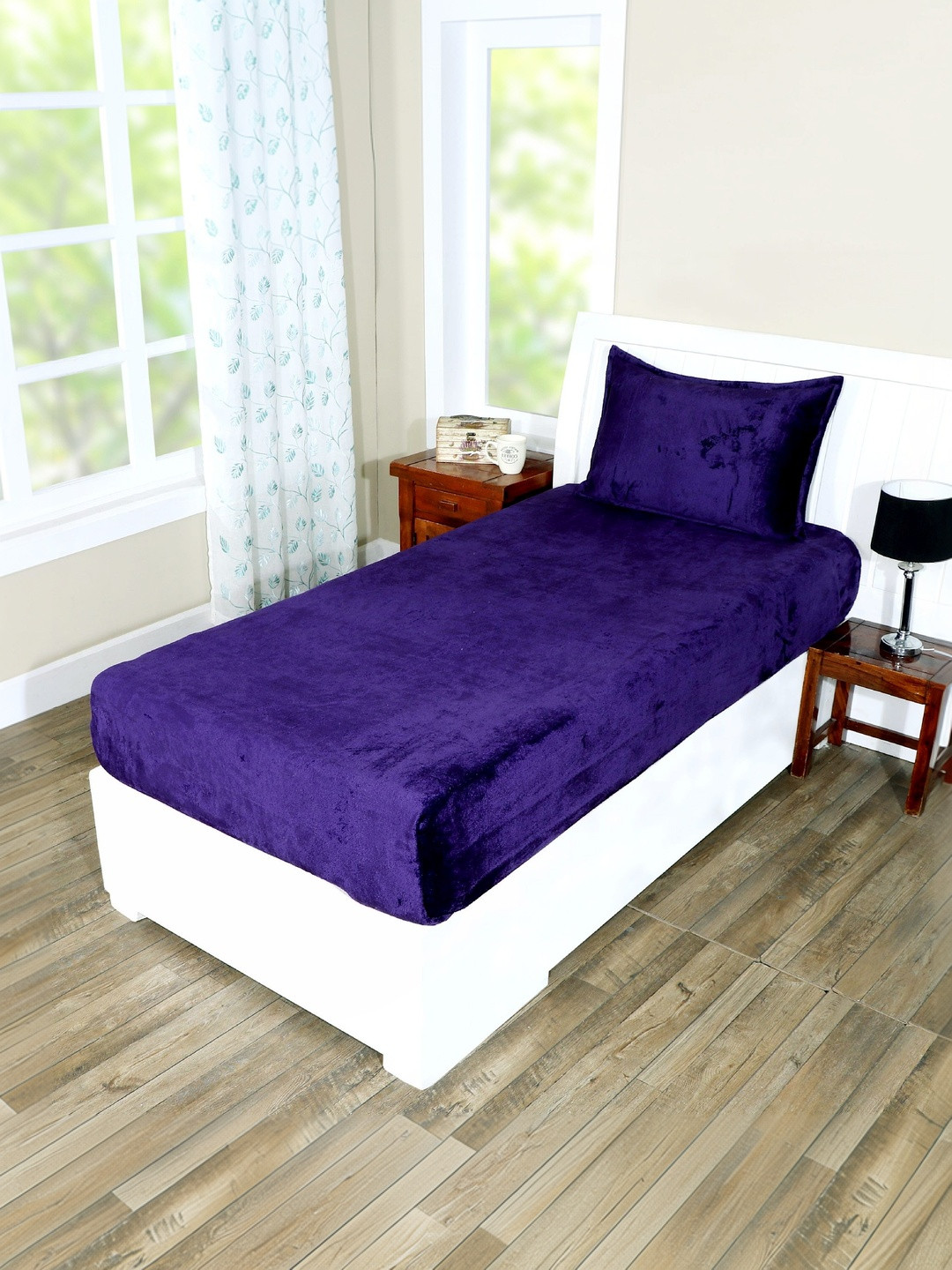 RD TREND Navy Blue 300 TC Woolen Single Bedsheet Set