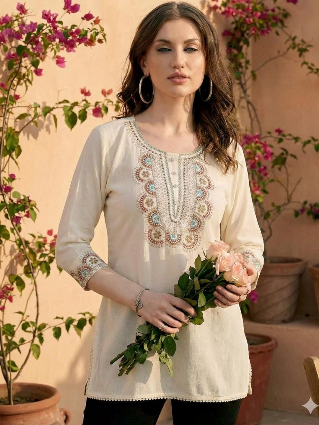 Kethi Fashion Ethnic Motifs Embroidered Thread Work Pure Cotton Thread Work Kurti