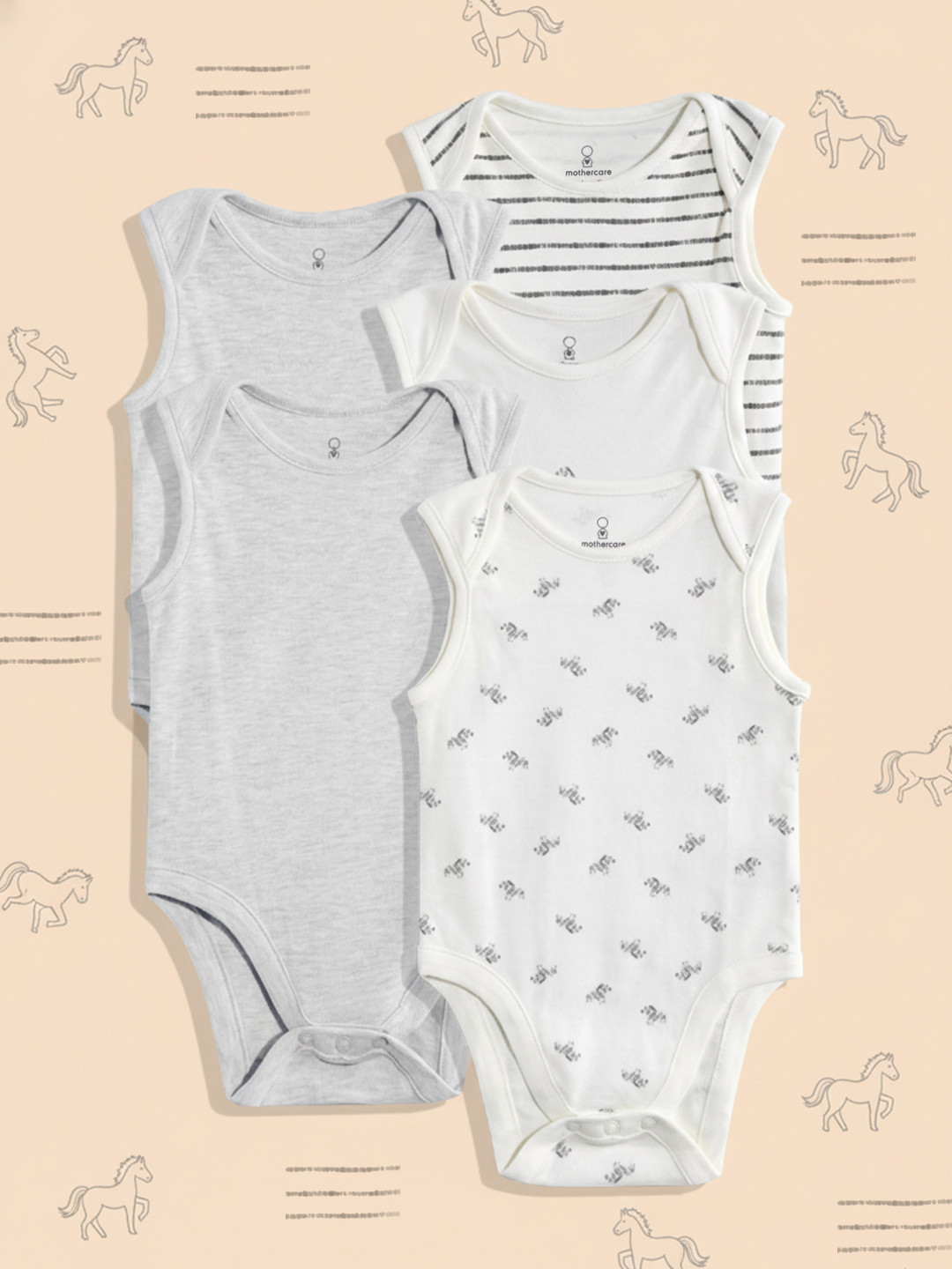 mothercare Infants Pack Of 5 Printed Pure Cotton Bodysuit