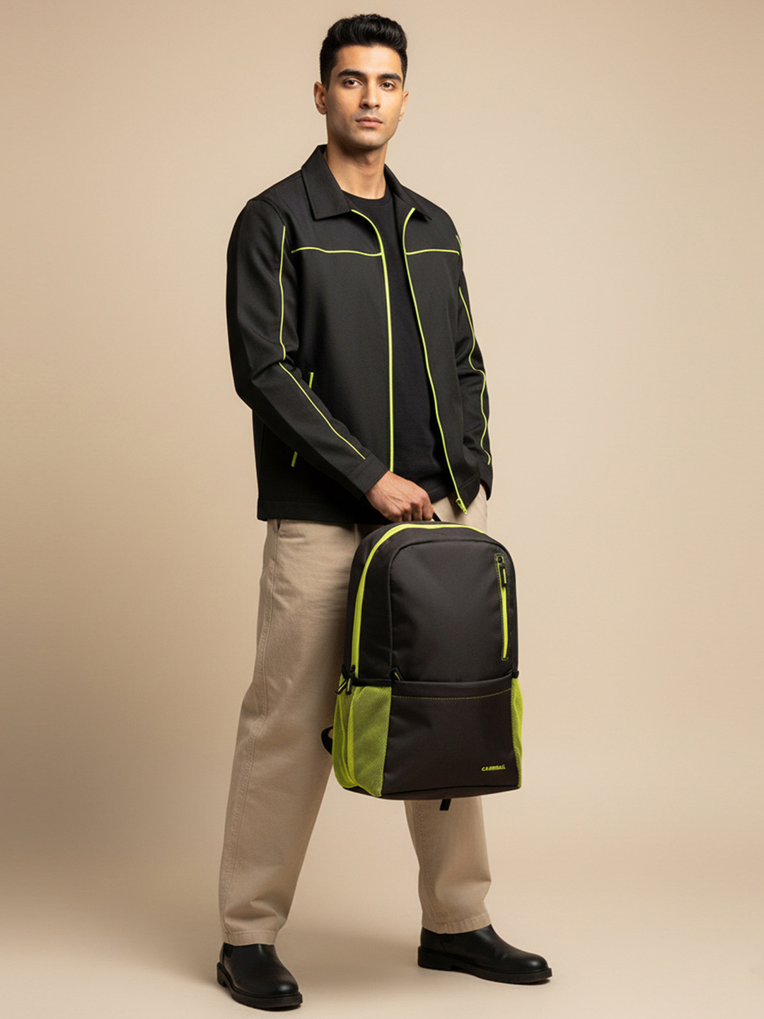 CARRIALL Unisex Yellow & Black Backpack with Reflective Strip