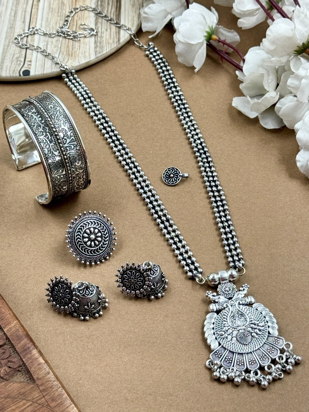 NAMAN ARTS Sliver-Plated Oxidized Jewellery Set