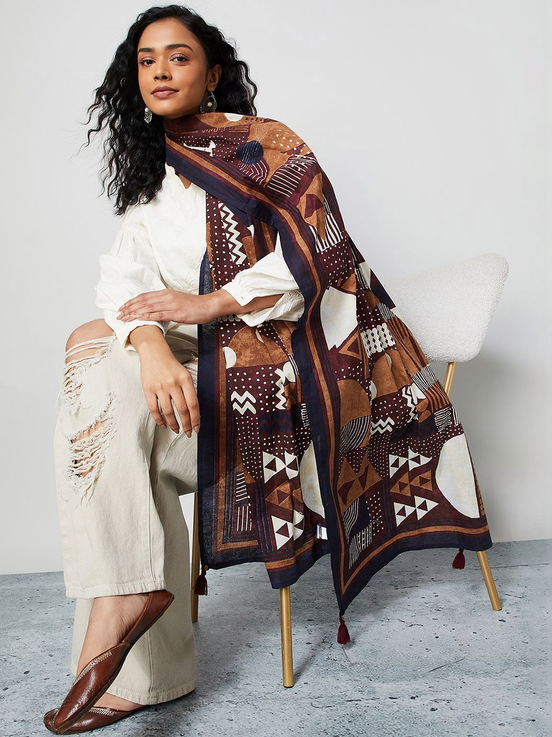 Melange by Lifestyle Geometric Printed Cotton Dupatta