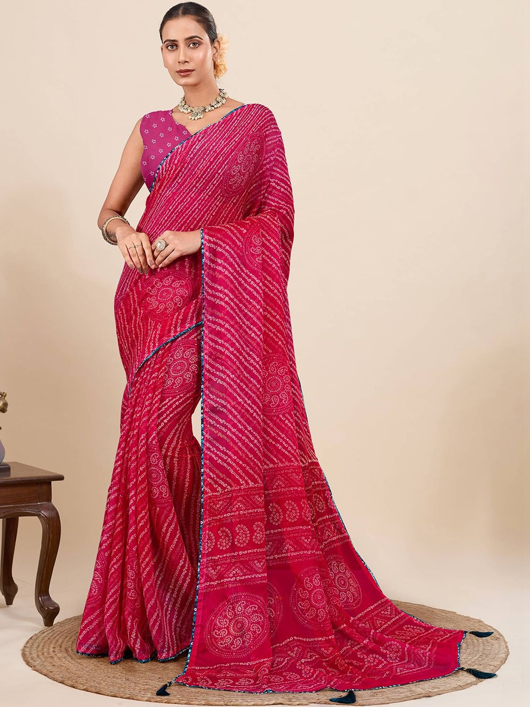 KALINI Bandhani Poly Chiffon Bandhani Saree