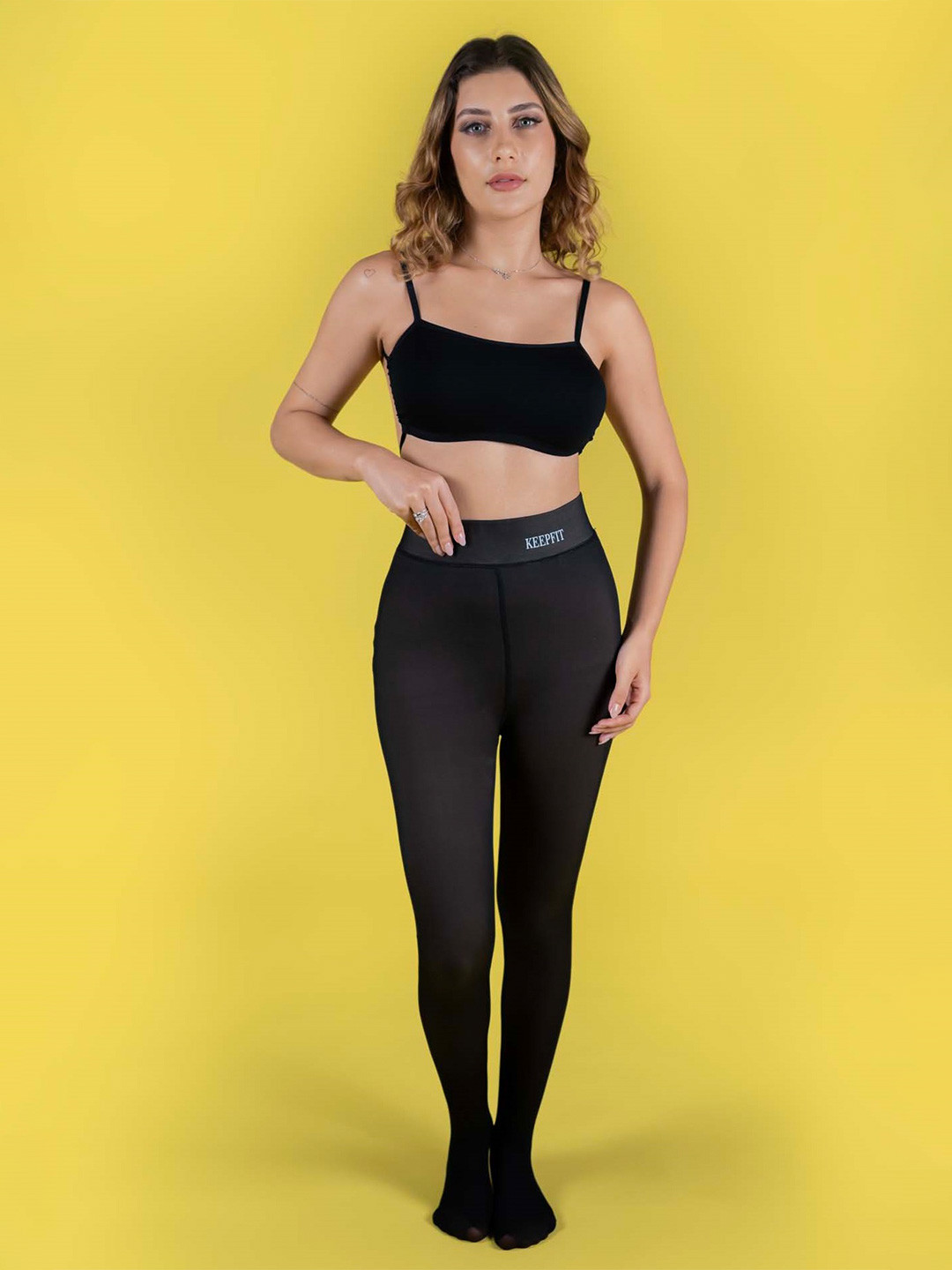 Keepfit Women High-Rise Opaque Dual Toned Thermal Fur Warm Stocking