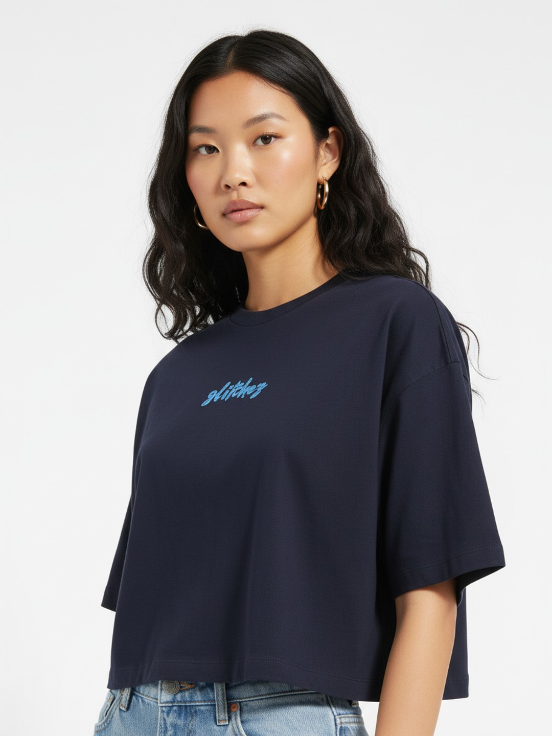 glitchez Brand Logo Printed Drop-Shoulder Sleeves Boxy T-shirt