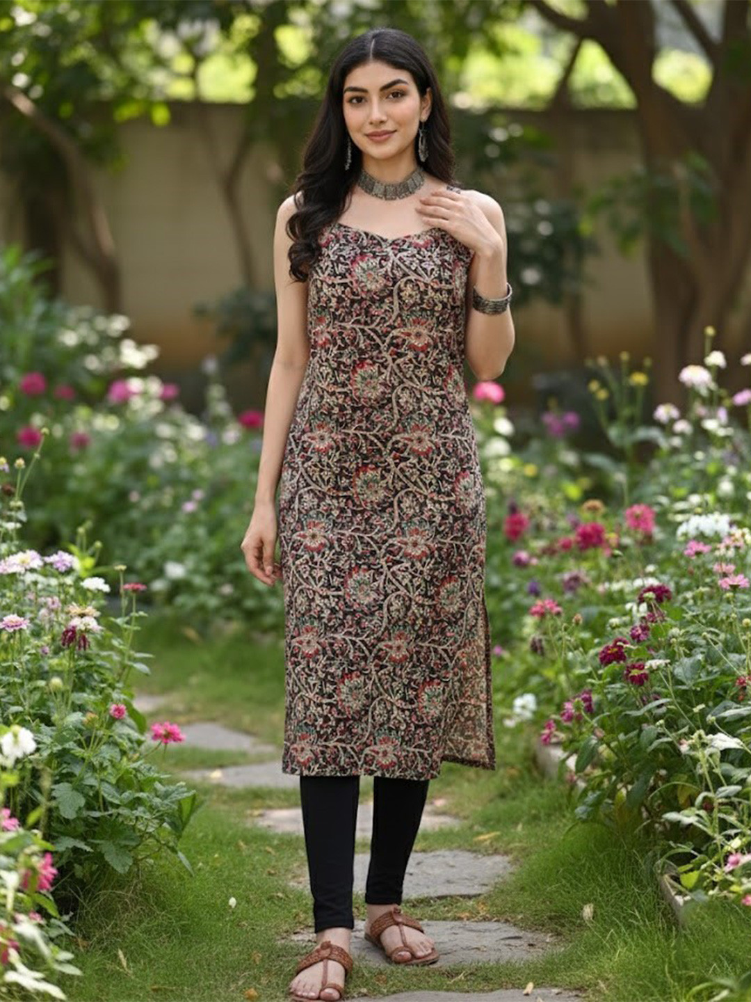GULMEHAK Floral Printed Pure Cotton Straight Kurta