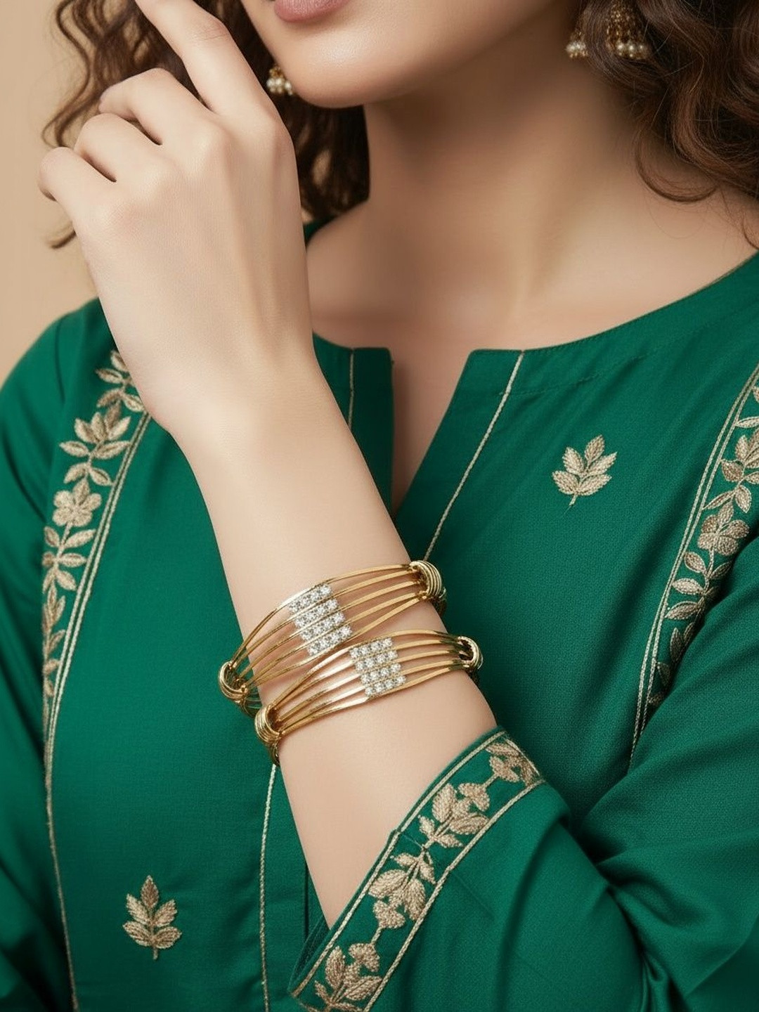 SZN Set Of 2 Gold-Plated Cubic Zircon-Studded Bangles