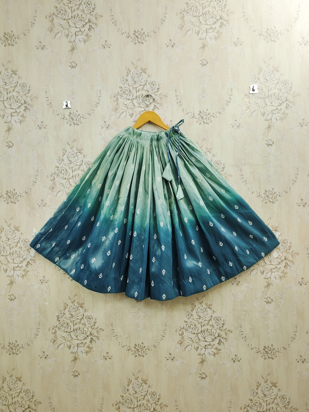 Sangria Ombre Printed V-Neck Flared Lehenga Choli With Dupatta