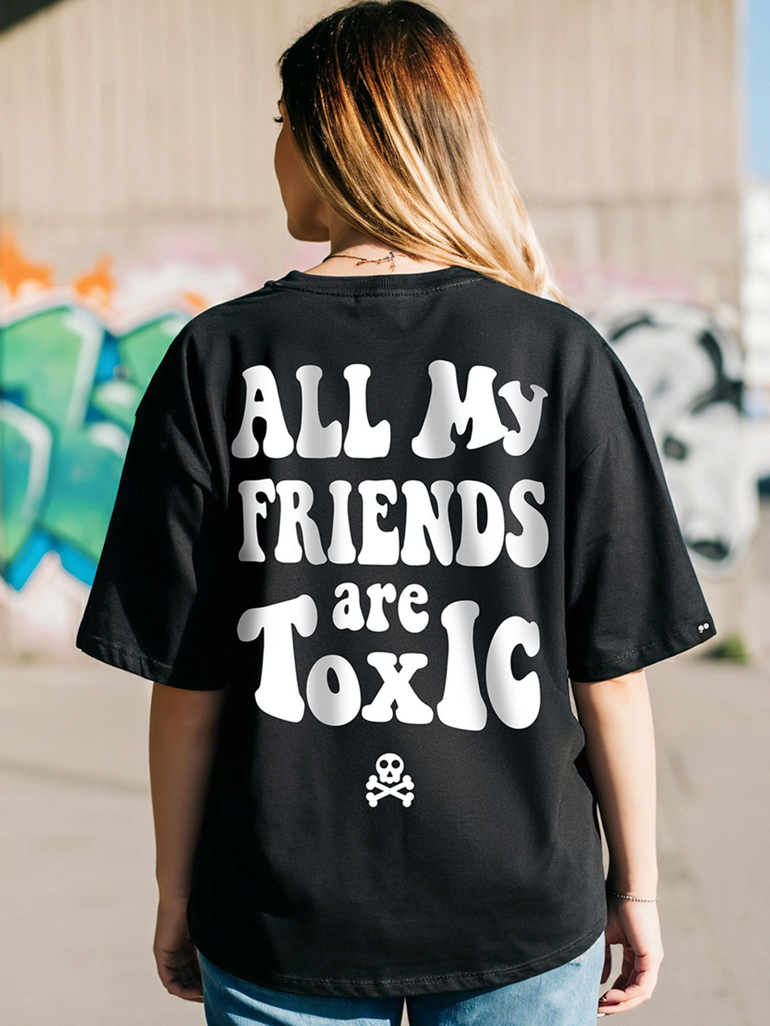 Bewakoof Women Typography Black Toxic Printed Graphic Oversized Fit T-shirt