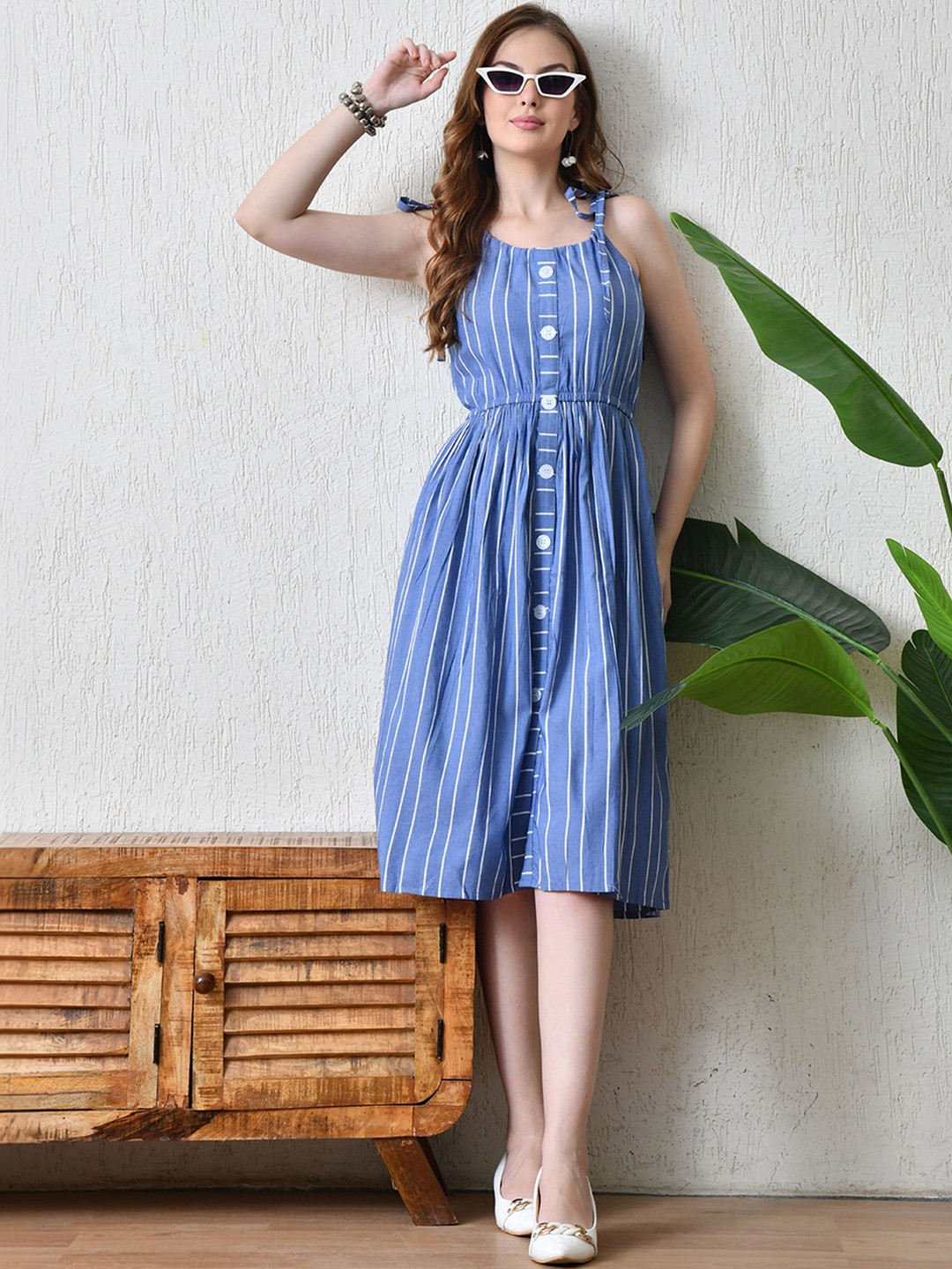 YANAMORA Striped Fit & Flare Dress