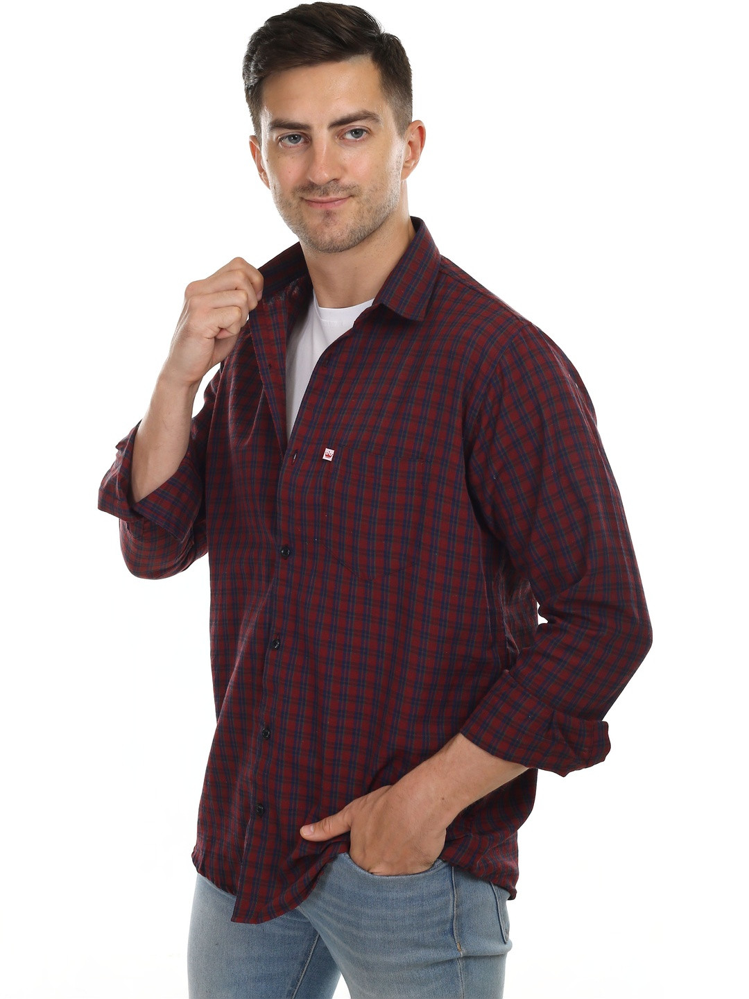 Marc Laurent Men Tartan Checks Checked Casual Shirt