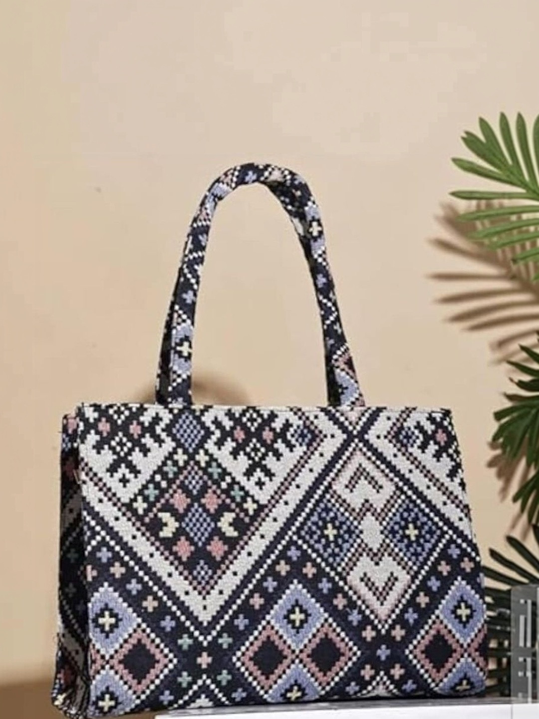 JAISOM Ethnic Motifs Printed Canvas Laptop Compartment Oversized Shopper Tote Bag